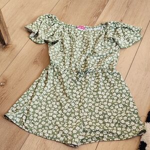 Green Floral Romper, Xl 14-16